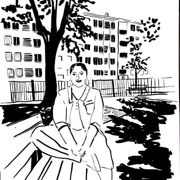 Portrait d'Anissa réalisé au feutre et à l'encre de Chine